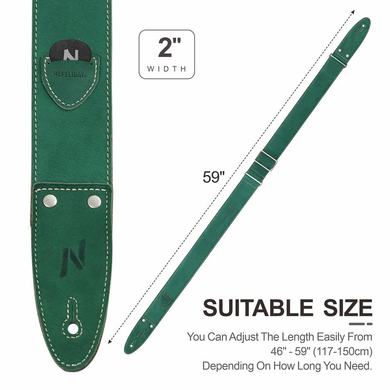 Nefelibata Guitar Strap, 2"Full Grain Leather Guitar Straps with Pick Pocket for Bass, Electric & Acoustic Guitar, Come with Guitar Picks,Strap Button and Strap Locks(Christmas Green) B#-christmas Green