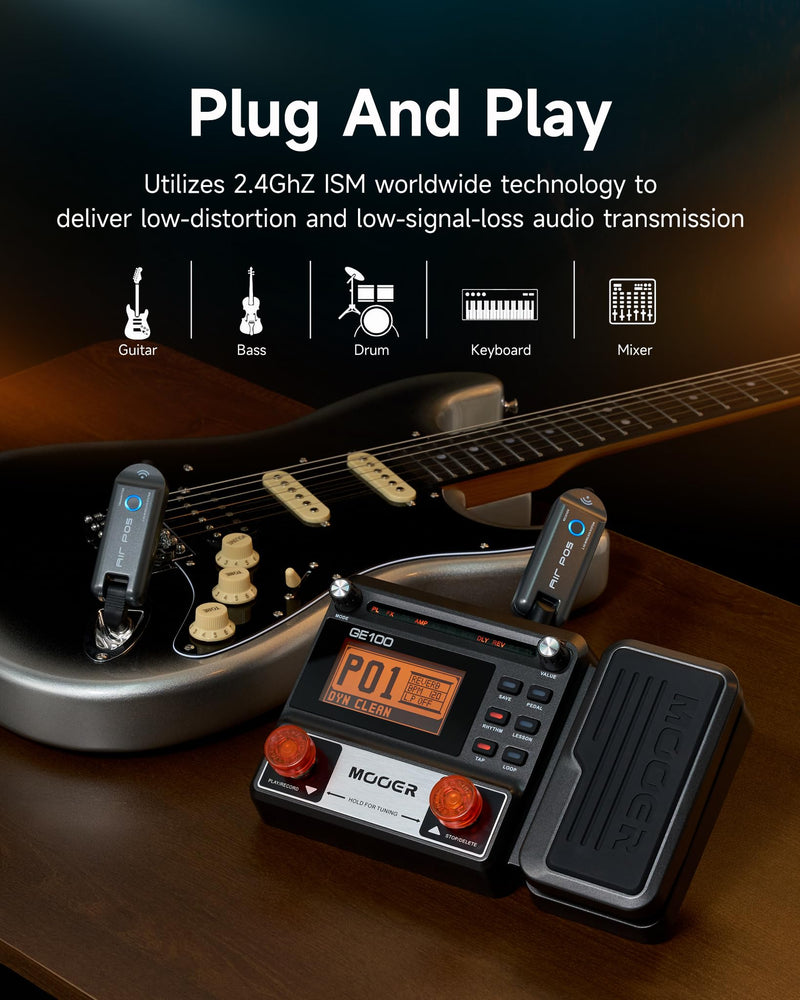 [AUSTRALIA] - MOOER Air P05 Wireless System Instruments Tansmitter and Reciever for Electric Guitar, Bass, Acoustic Guitar, Audio Mixer, Amplifier, Pedalboard with 1/4" Instruments Plug 