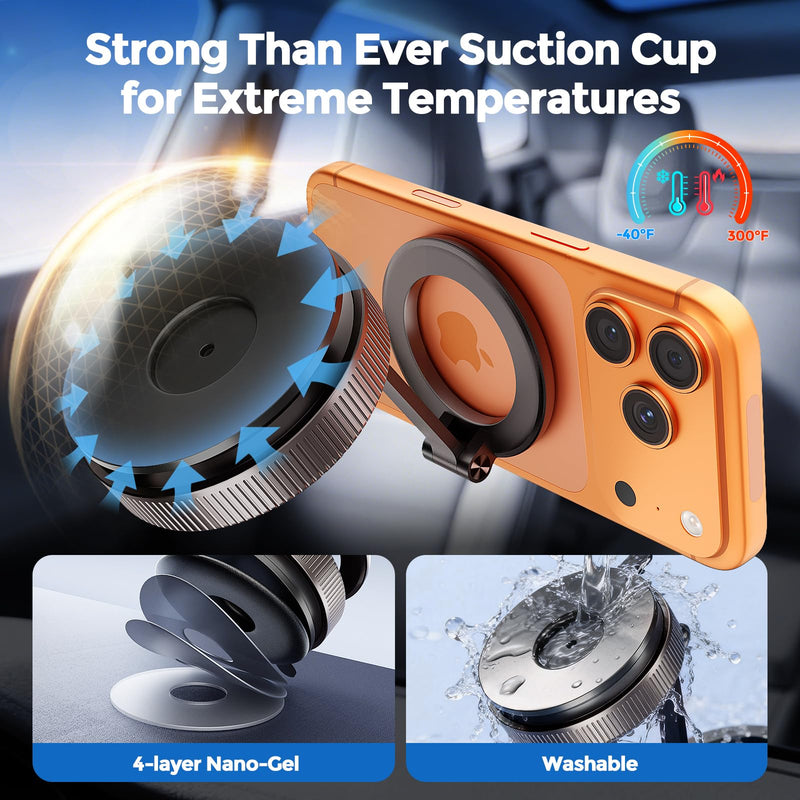2026 Upgraded Metal Base Vacuum Magnetic Car Phone Holder, 360° Rotatable & Ultra Secure, Super Strong Suction for MagSafe iPhone Android Phone Mount for Car Gym Mirror Warm Bronze