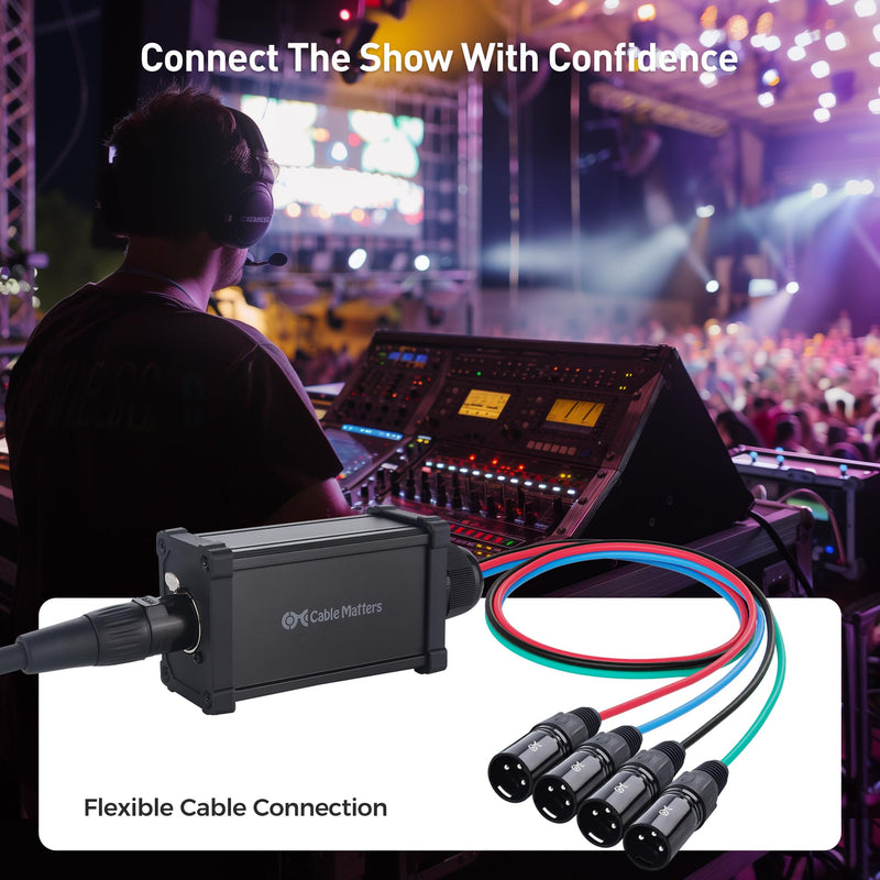 Cable Matters XLR Audio Over Ethernet Snake, 4-Channel Pigtail Kit | 2 Boxes, 4x Male and 4x Female XLR Pigtails, Compatible with EtherCON, AES/EBU and DMX, Analog/Digital Audio, Black
