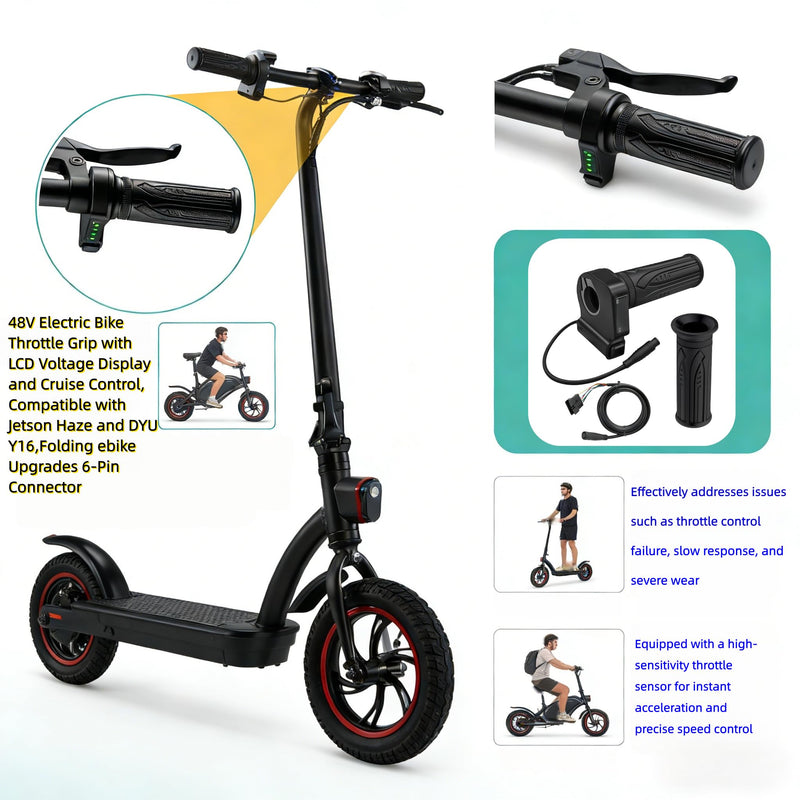 [AUSTRALIA] - 48V Electric Bike Throttle Grip with LCD Voltage Display & Cruise Control, 6-Pin Connector, Compatible with Jetson Haze, DYU Y16 & Folding Ebike 