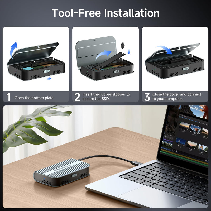 Cable Matters 40Gbps USB4 / Thunderbolt 4 SSD Enclosure for M.2 NVMe SSD | Portable, Tool-Free, up to: Read 3800MB/s, Write 3600MB/s, Intelligent Cooling, Thunderbolt 5 Compatible