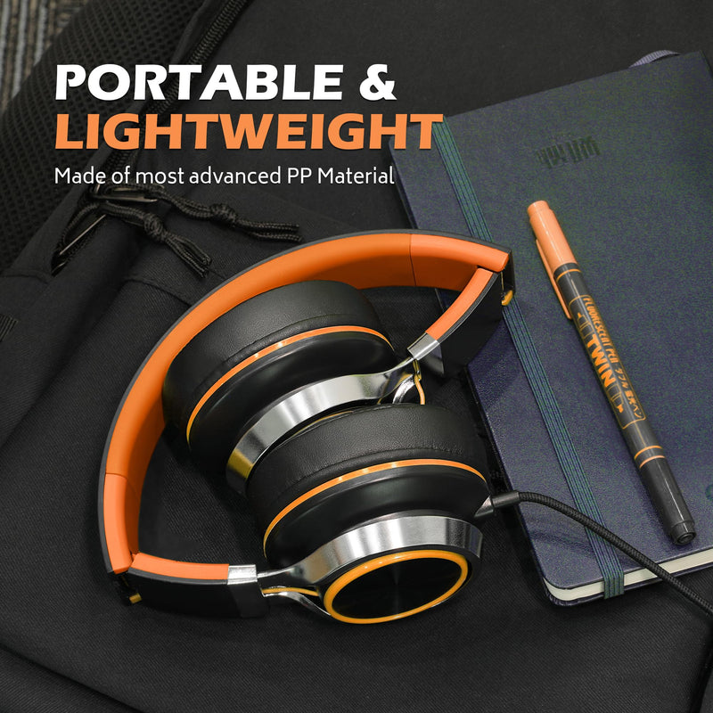AILIHEN C8 Headphones Wired with Microphone and Volume Control Folding Stereo Lightweight Corded On-Ear 3.5mm Headset for Boys Girl Cellphones Tablets Chromebook Laptop Computer (Black/Orange) Black