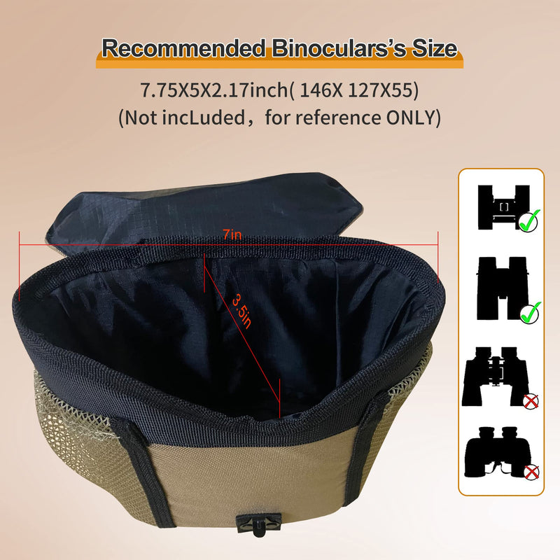 Waterproof Binocular Harness Chest Pack, Bino Harness Hunting Pouch Case with Adjustable Shoulder Straps, 2 Mesh Side Pockets, Zipper Back Pocket