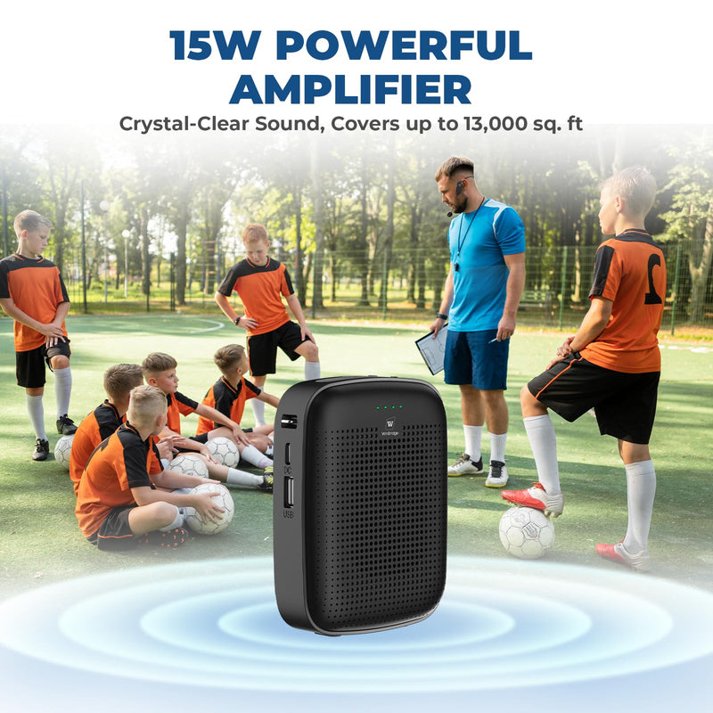 [AUSTRALIA] - Wireless Bluetooth Voice Amplifier for Teachers – 15W Portable Mini Amplifier Speaker with Wireless Microphone Headset, Personal Mic for Classroom, Teaching, Training & Public Speaking – A002 