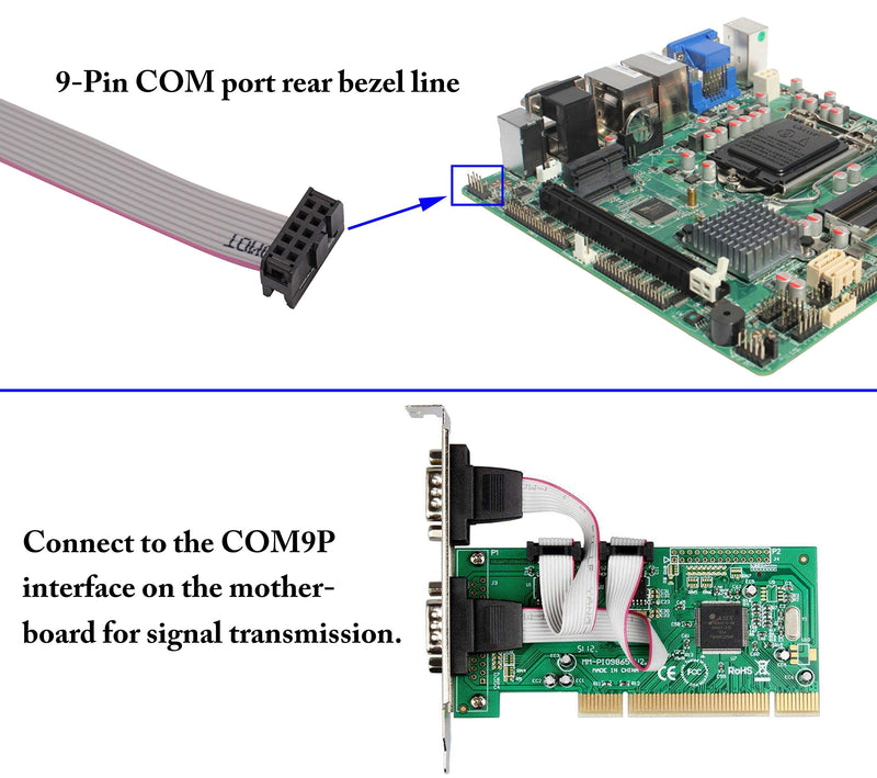 zdyCGTime 2 Port DB9 RS232Serial Port Bracket to 10 pin HeaderRibbon Cable Connector Adapter, DB9 Serial Male to 10P Motherboard Header Panel Mount Cable Serial Port Bracket (12in 4Pcs) (2 Port)