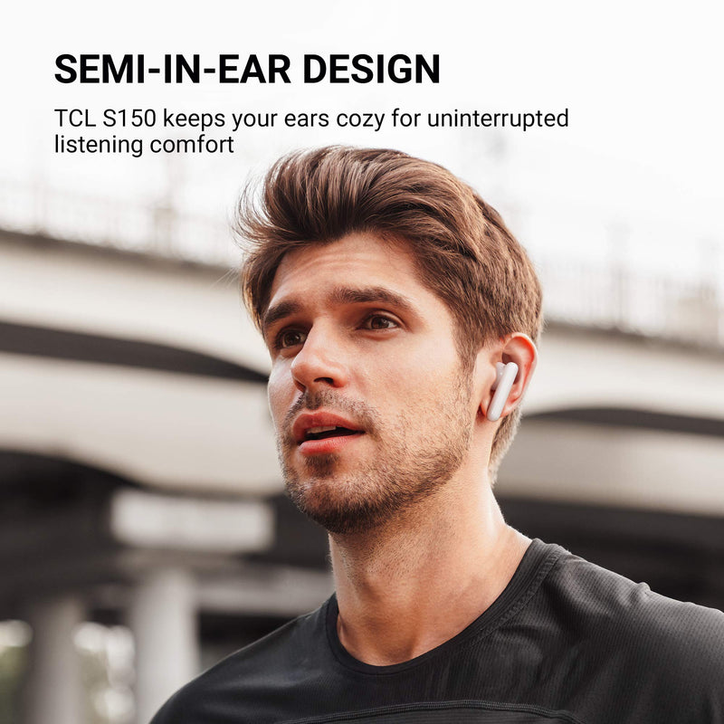 TCL S150 True Wireless Earbuds, Deep Bass with 13mm Drivers, Bluetooth 5.0 Headphones, Type C Charging Case, Noise Isolation, Waterproof Touch Control Wireless Earphones with Mic for Work, White