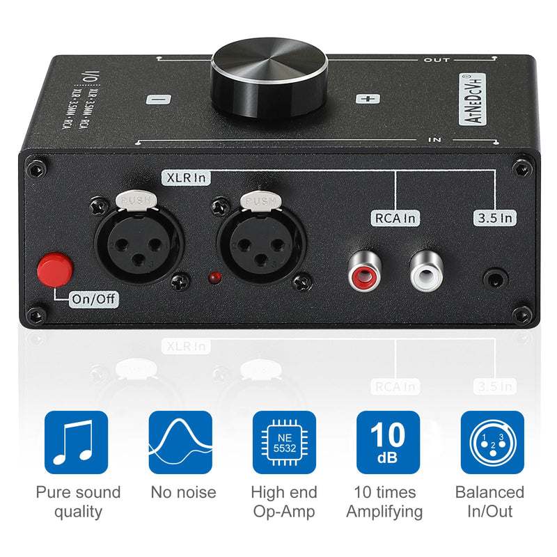[AUSTRALIA] - Stereo Audio Preamplifier - XLR Balanced RCA 3.5mm Input to XLR Balanced RCA 3.5mm Output Converter Adapter amp - Headphone Amplifier, Gain 20dB Phono Turntable Phonograph Preamp (Black) Black 
