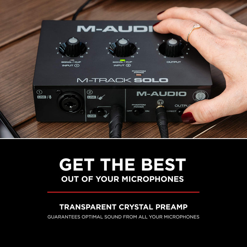 M-Audio M-Track Solo – USB Audio Interface for Recording, Streaming and Podcasting with XLR, Line and DI Inputs, Plus a Software Suite Included with 1 Mic Input Interface only