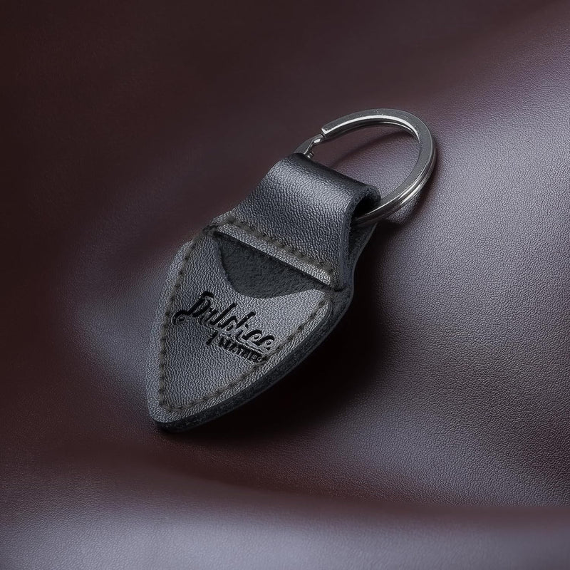 Guitar Picks Holder Keychain with 3 Picks, Genuine Leather Handmade Plectrum Cases Bag (Black) Black