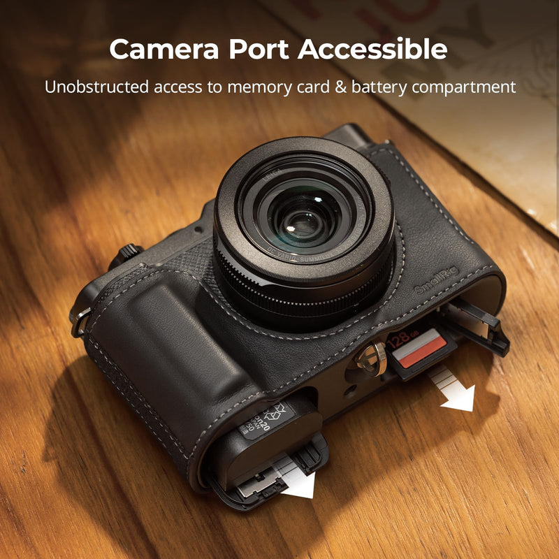 SMALLRIG Leather Half Case Kit for Panasonic LUMIX L10, Including Retro Style Protective Case and Shoulder Strap, 1/4"-20 Threaded Hole, Compatible with Tripods (Black) - 6274 Black