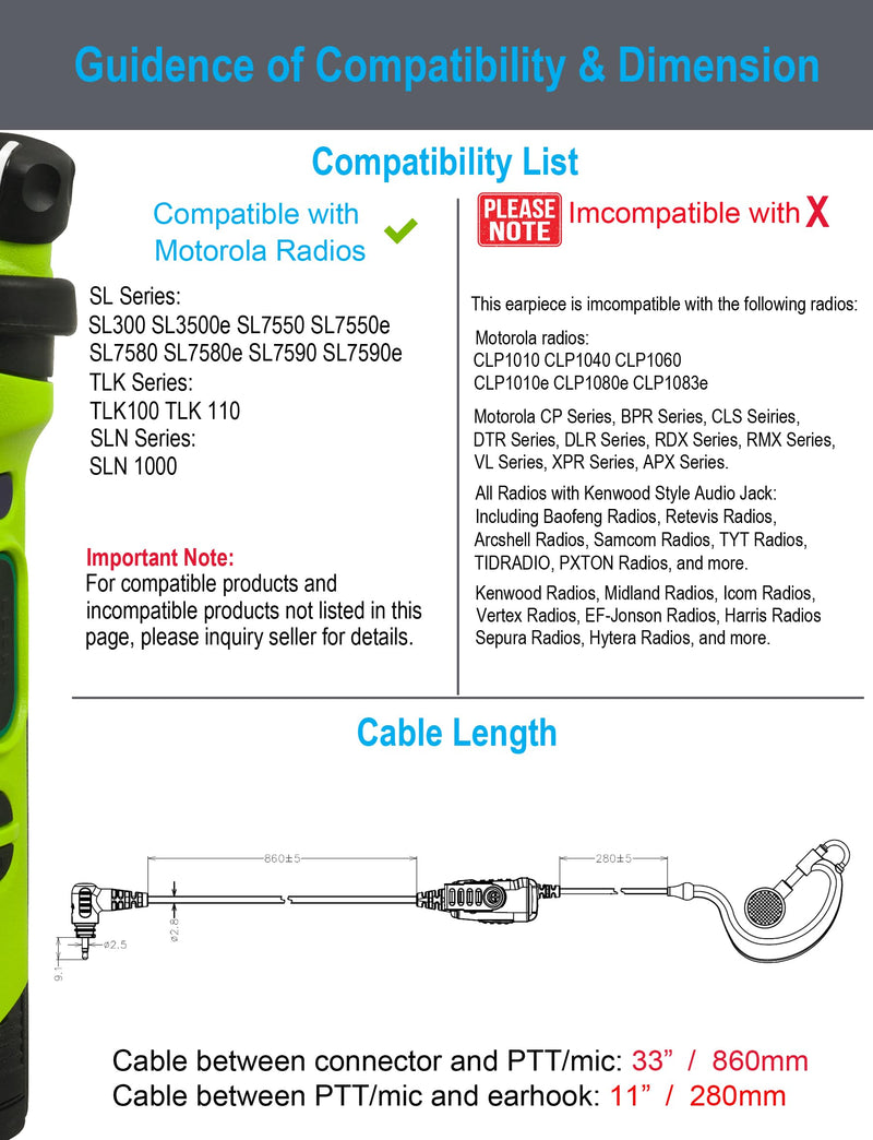 [AUSTRALIA] - Commountain SL300 SL3500e Earpiece with Mic Compatible for Motorola Radios TLK 100 TLK 110 SL7550 SL7550e SL7580 SL7580e SL7590 SL7590e SLN 1000, TLK100 TLK110 SLN1000 SL Series, G Earhook Headset 1 