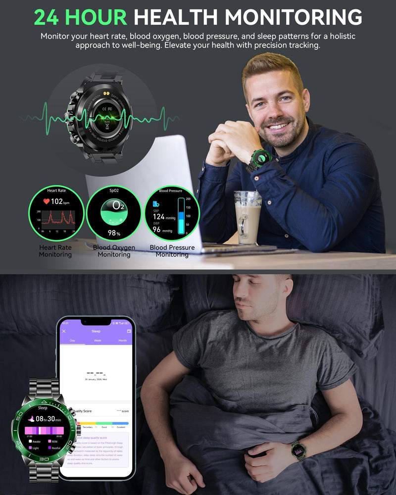 SOUYIE Men's Luxury Smart Watch - 1.43" AMOLED Display Smartwatch with HD Bluetooth Calling, 400mAh 30-Day Battery, 100+ Sports Modes, Health Monitor with Metal/Silicone Straps for Android iPhone