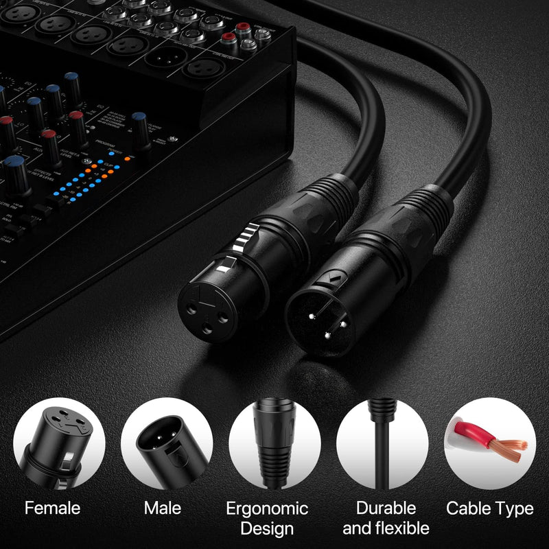 XLR Cable 25 Ft 2 Packs,Microphone Cables,Premium Balanced Microphone Mic Speaker Cable with 3-Pin XLR Male to Female DMX Cable,Black 25 Feet-2 Pack Black