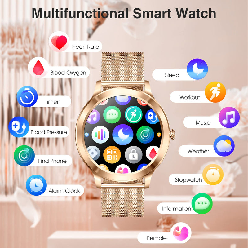Smart Watches for Women, 1.32"HD Fitness Tracker, 24/7 Heart Rate/Sleep Tracking, 120+ Sport Modes, IP68 Waterproof, Smartwatch supports Bluetooth calls/messages, Compatible iPhone&Android, 3 Bands