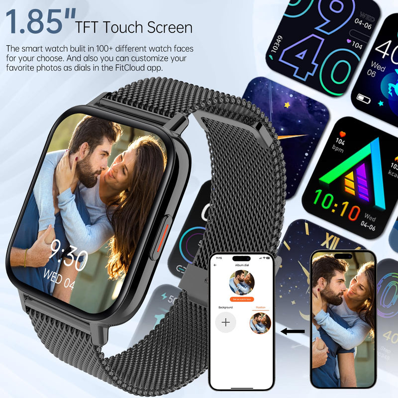 Smart Watches for Women,1.83"&1.85" HD Watch with Calls and Messages/Heart Rate/Sleep/Female Cycle,Fitness Tracker Smartwatch for Android/iOS Compatible,Rose Gold & Black