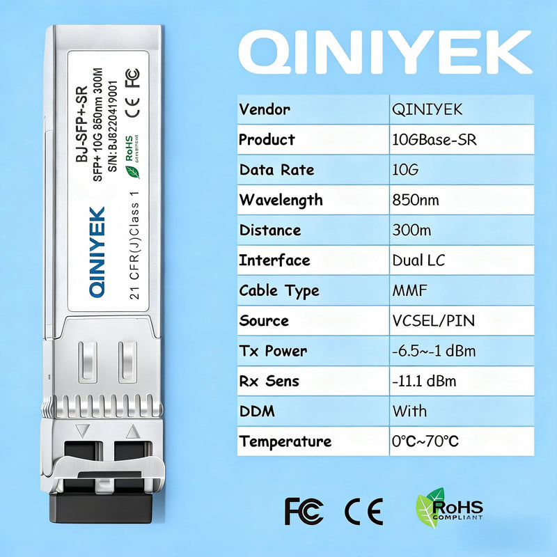4Pack 10Gbase-SR SFP+ LC Transceiver, 10G Multimode SFP Module 850nm, up to 300 Meters, for Cisco SFP-10G-SR, Ubiquiti UniFi UF-MM-10G, Meraki MA-SFP-10GB-SR, Mikrotik, TP-Link and More x4
