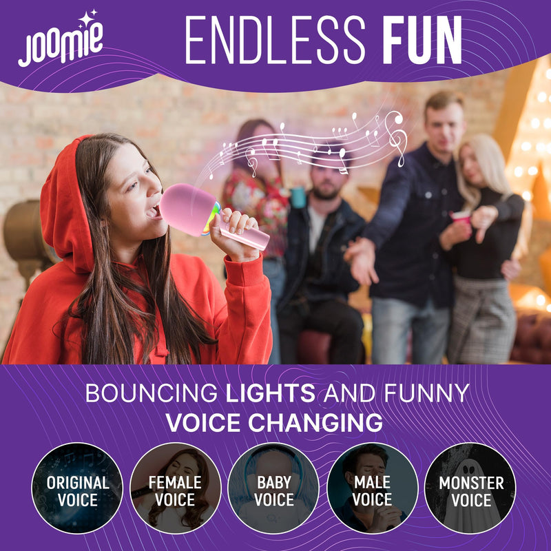 Joomie Kids Wireless Pink Karaoke Microphone - Fun Musical Toy with Pink Windscreen, Safe Design, Easy Controls, and Long Battery Life for Children's Parties, Playdates, and Imaginative Play