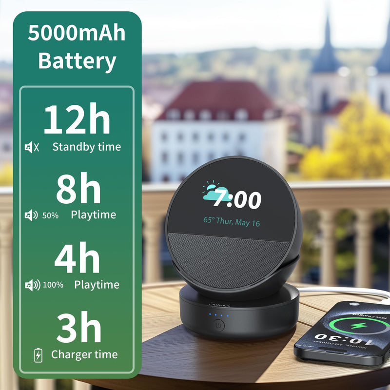 PlusAcc Battery Base for Spot - 5000mAh Portable Charger Stand with 8 Hours Sound Playback Playtime with USB-C Output Port, Charging Dock Accessories for iPhone and Spot (Not Include Spot)(Black) Black