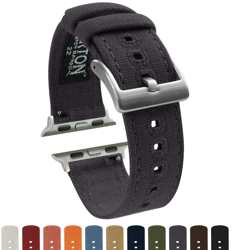 BARTON WATCH BANDS - Canvas Watch Bands Compatible with Apple Watch Models - 1, 2, 3, 4, 5, 6, 7, 8, 9, 10, SE, Ultra & Ultra 2 Small (38mm/40mm/41mm) Smoke Grey