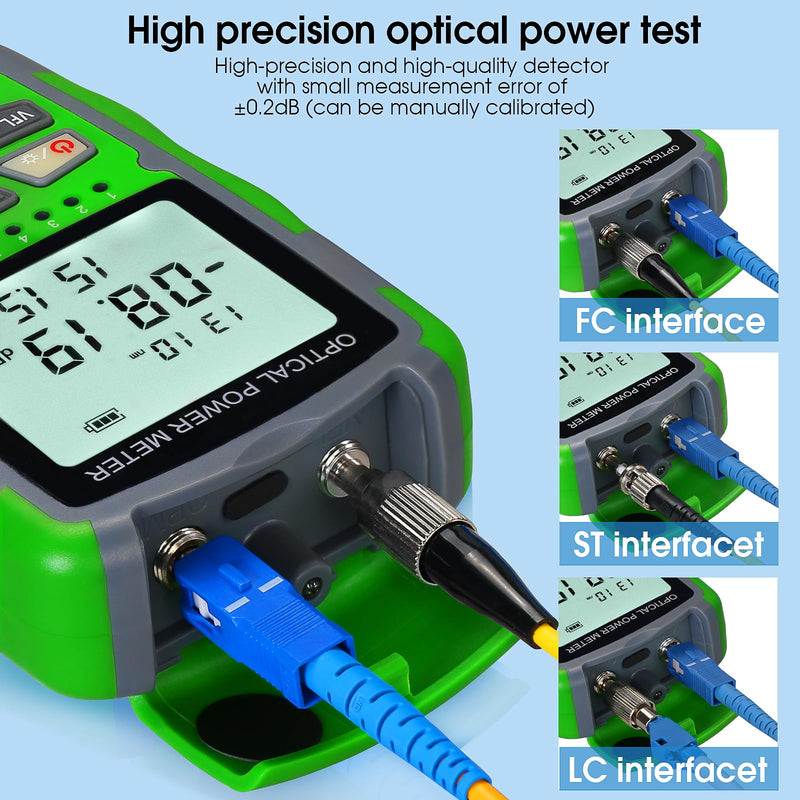 [AUSTRALIA] - Dry Cell A-M70 OPM Portable Fiber Optic Power Meter Integrated Machine 50 (FC/SC/ST) & RJ45 Network Test Portable Fiber Optic Tester ‑70 to +10 1pc FC to LC Adapter 