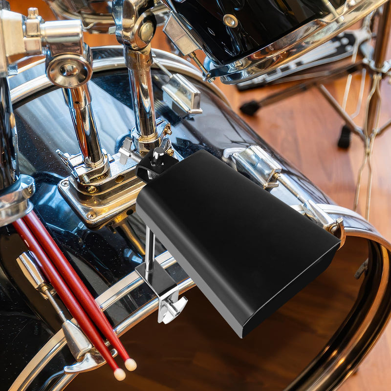 6 Inch Cowbell and Cowbell Clamp, Cowbell Holder Percussion Accessory for Drum Sets, Adjustable Standard Cowbell Mount Holder, Bass Drum Hoop Up or Down Drum Key