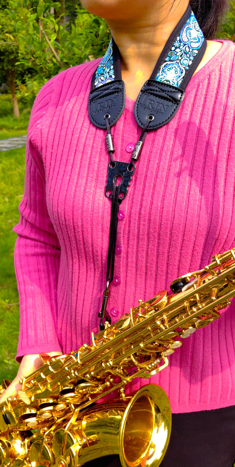 lightstar IRIN Embroidery Saxophone Neck Strap - (Comfort, Breathable, Metal Swivel Snap Hook) Sax Neck Strap for Alto Tenor Blue Totem