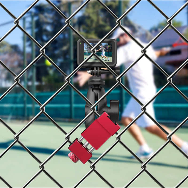 Upgraded Aluminum Fence Mount with Shade - iPhone Fence Mount Compatible with GoPro, Cellphone, Mevo Start, Insta360 for Softball, Tennis, Baseball, Football, Net/Chain Link Games Recording Large