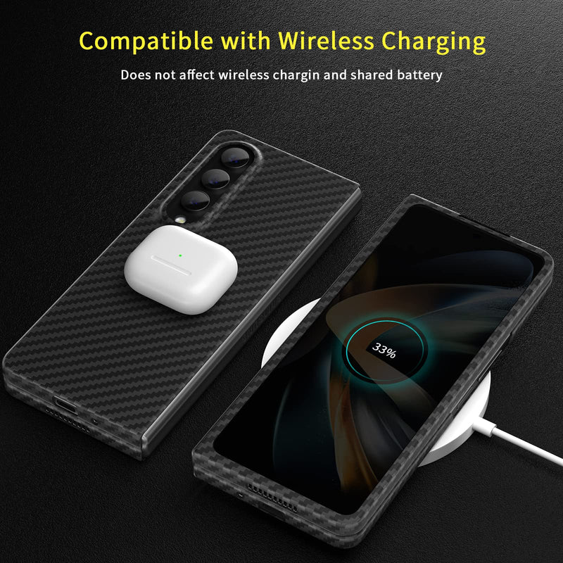 memumi Real Carbon Fiber for Samsung Galaxy Z Fold 4 5G Case, Sturdy Durable Carbon 0.5 mm Slim Case for Galaxy Z Fold4 Carbon Fiber Aramid Fiber with Military-Grade Drop Protection Black
