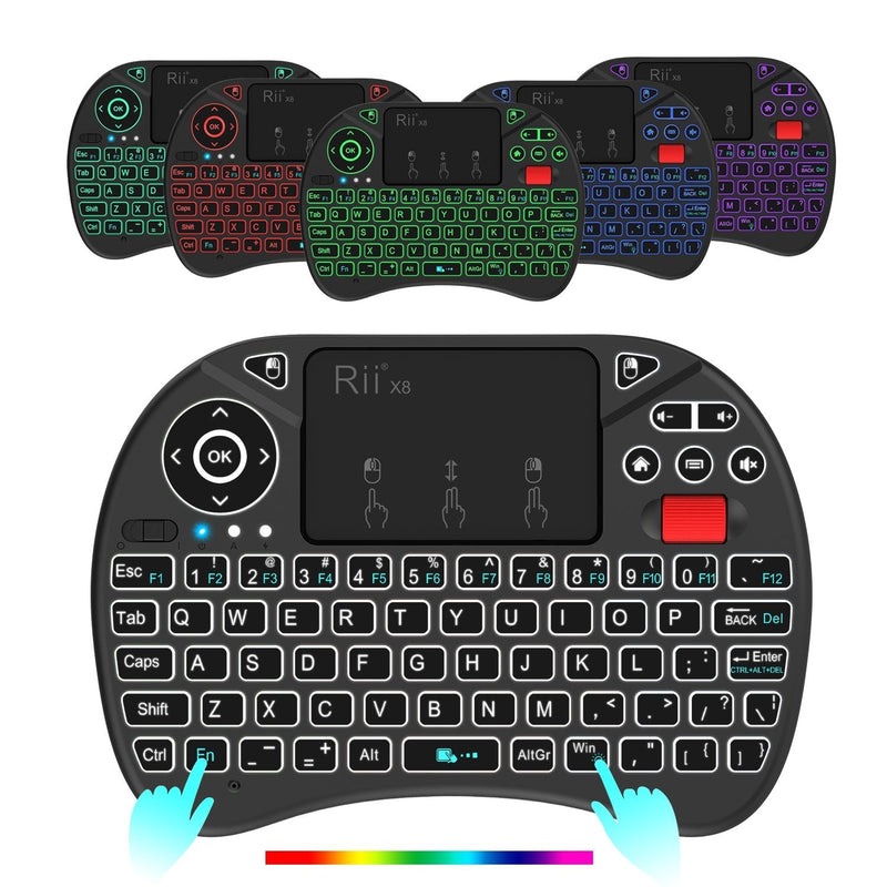 Mini Keyboard,Rii X8 Portable 2.4GHz Mini Wireless Keyboard Controller with Touchpad Mouse Combo,8 Colors RGB Backlit,Rechargeable Li-ion Battery for Google Android TV Box, PS3, PC, Pad,Nvidia Shield