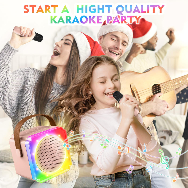 BAYSING Karaoke Machine for Kids, Portable Bluetooth Speaker with 2 Wireless Microphones, Mini Karaoke Machine with LED Light, Ideal Christmas, Birthday Toys Gift for 4, 5, 6, 7, 8, 9 Years Girl, Boy Pink