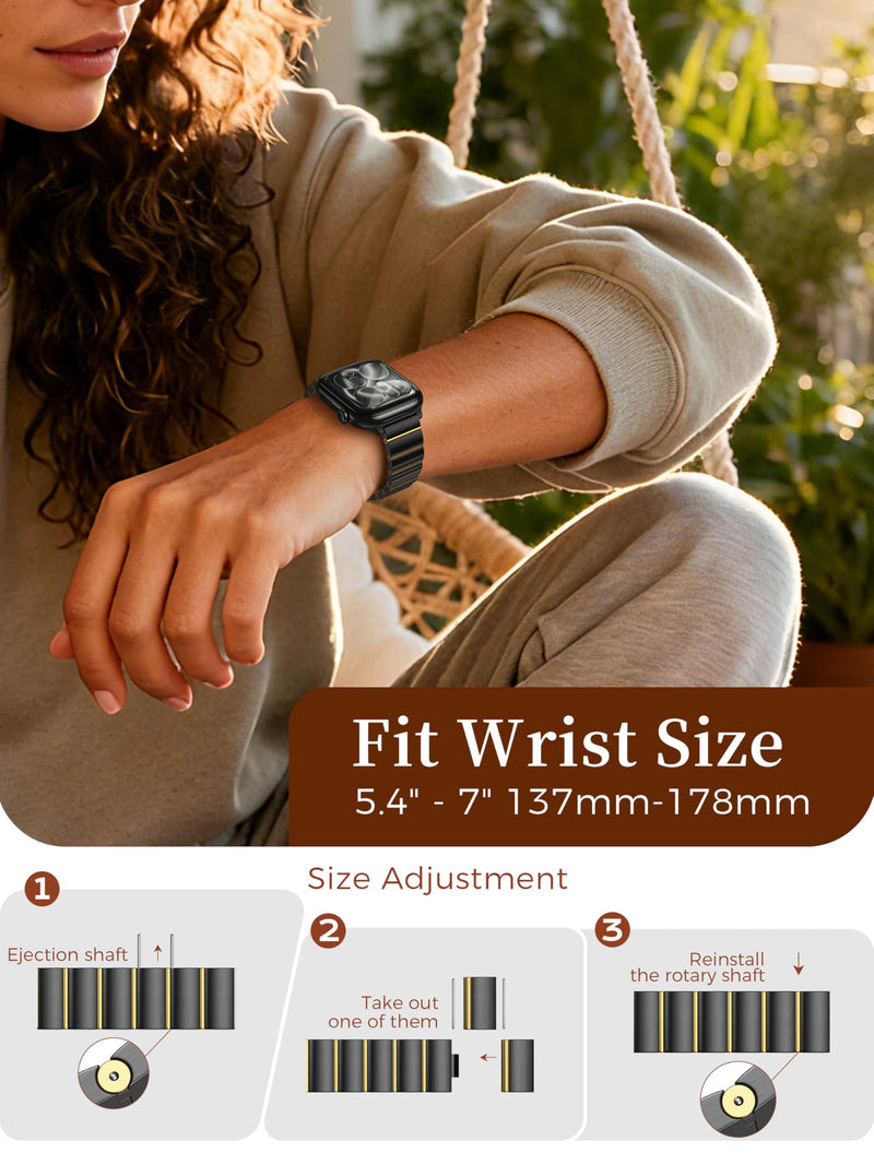 LULULOOK Compatible with Apple Watch Bands for Women 46mm 45mm 44mm 42mm 41mm 40mm 38mm, Metal Stainless Steel iWatch Strap for Apple Watch Series 11/10-1/SE Series Black+Gold 42(Series 11/10)/41/40/38mm