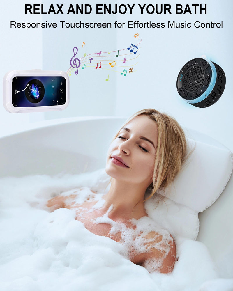 Shower Speaker Bluetooth Waterproof, Portable Wireless Bathroom Speaker with HD Sound & Deep Bass, IPX7 Waterproof Mini Speaker with Shower Phone Holder, for Shower, Pool & Travel