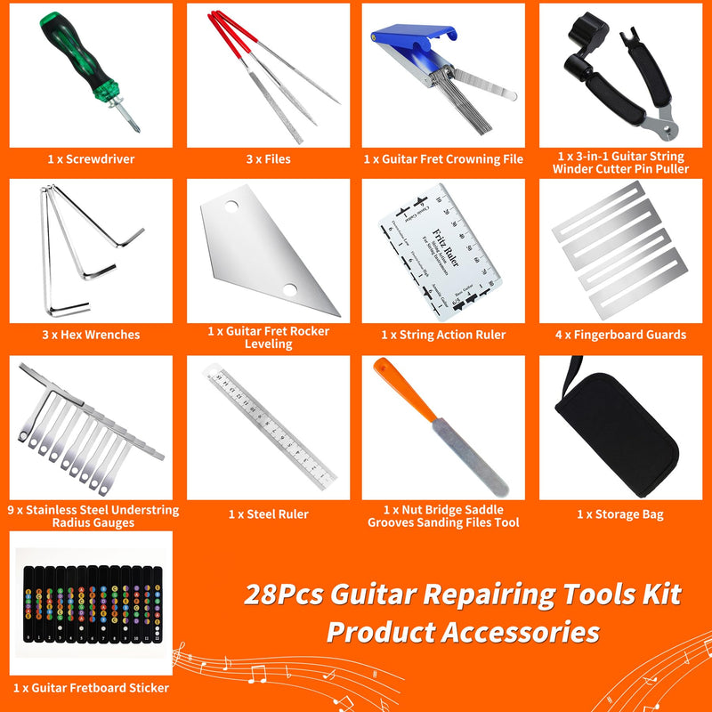 28Pcs Guitar Tool Kit, Guitar Accessories Gifts for Men, Guitar Maintenance Kit with Carry Bag, Guitar Repair Kit for Acoustic Electric Guitar Ukulele Bass Banjo, TIMDAM Guitar Setup Kit Guitar Gifts 28 Pcs