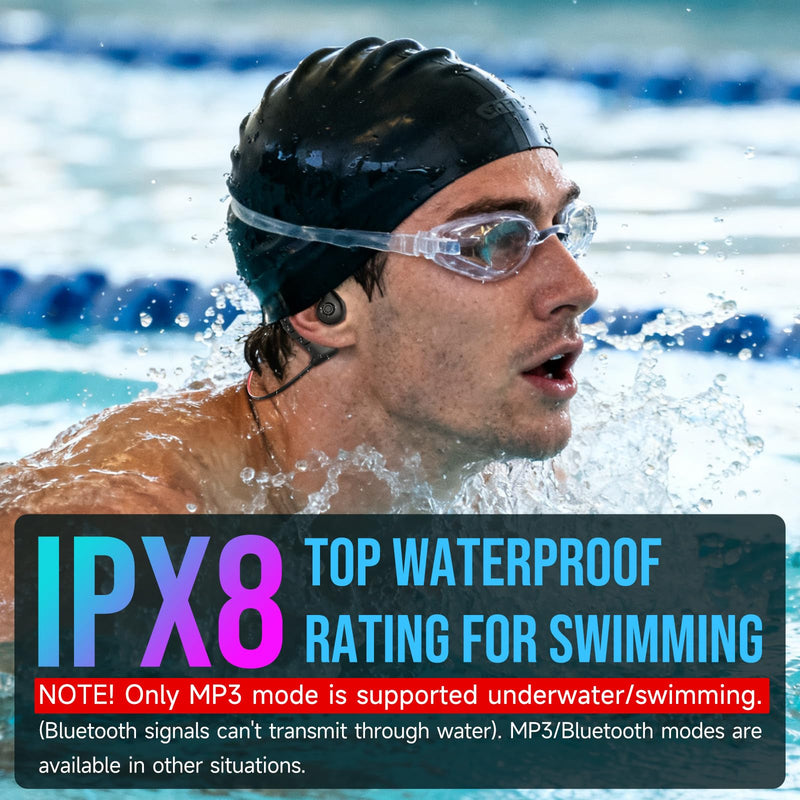 S36 IPX8 Waterproof Earbuds for Swimming, Bluetooth & MP3 Player | 8GB Underwater Headphones with HiFi Sound & Noise-Cancelling, In-Ear Design Wireless Sports Headphones for Swimming