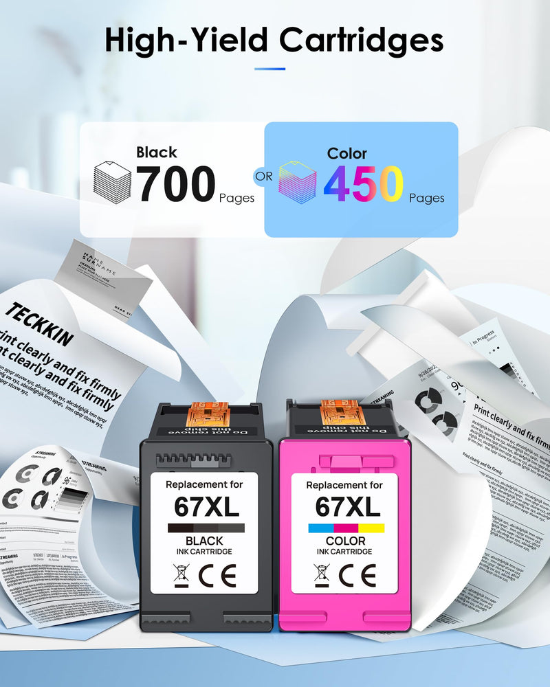 67XL Ink Cartridges Black/Color Combo Pack Replacement for HP Ink 67 67XL for HP DeskJet 2700 2700e 2755e 2755 4155e 4155 Envy 6055e 6455e 6400 6055 Envy Pro 6452 6458 6475 (1 Black,1 Color)