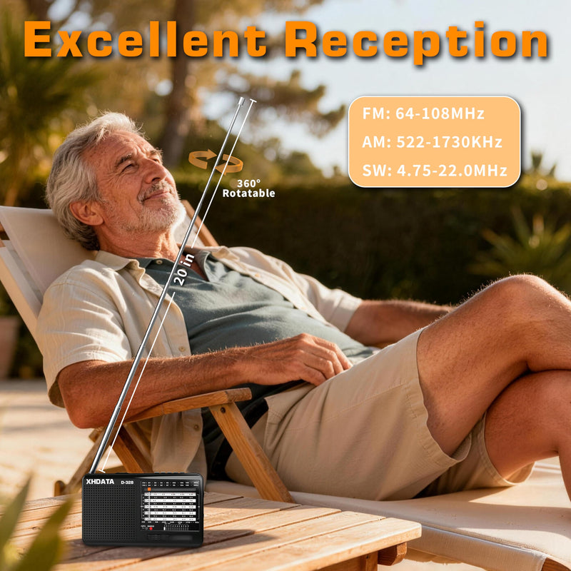 [AUSTRALIA] - XHDATA D-328 Shortwave AM FM DSP Portable Small Multi Band Radio Stereo MP3 Player with Rechargeable Battery Earphone Jack Portable Multimedia Speaker with USB Micro SD Card Jack (Black) Glossy Black 