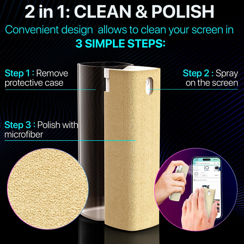 [AUSTRALIA] - Mini Screen Cleaner Spray – Finger Proof Screen Cleaner for Smartphones, iPads, MacBooks, Laptops, Car Screens, Touchscreens – 3 in1 Mist Cleaner, Microfiber Cloth and Protective Cover (Grey) Grey 