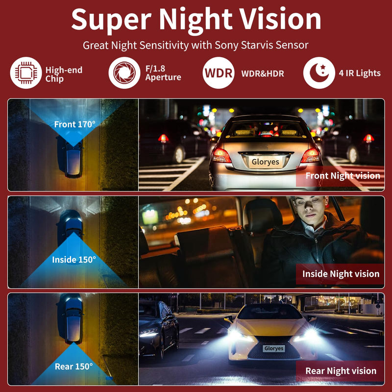 [AUSTRALIA] - 2025 Dash Cam, 3 Channel Dash Cam Front and Rear Inside, Interior Car Camera, 2.5K/1440P Single Fr,Fr+Interior, Front+Rear Dash Camera for Cars Taxi with Night Vision, Parking Monitor 1S Recording 