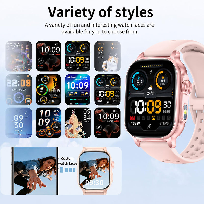 Smart Watch for Men Women Bluetooth Call Heart Rate Sleep Tracker Pedometer | 2.01" HD Display 1400mAh Battery Waterproof Sports Modes Calorie Counter AI Voice Fitness Tracker Android iOS Smartwatch Pink