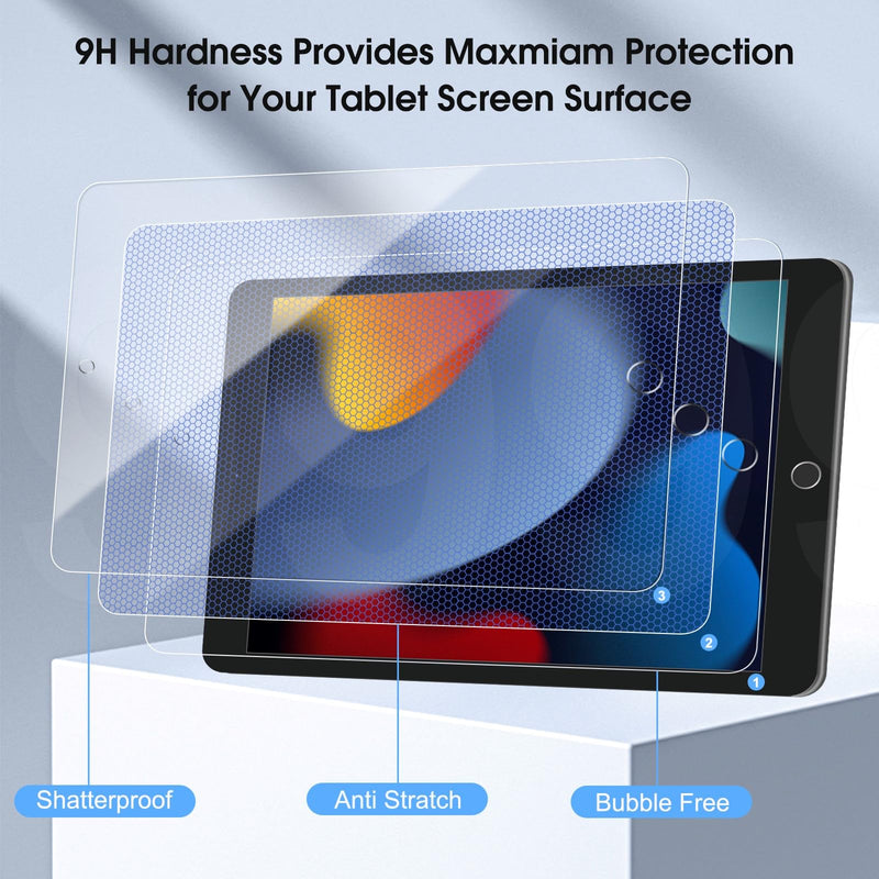 2 Pack Screen Protector Compatible with iPad 9th 8th 7th Generation 10.2 Inch, 9H Hardness HD Screen Tempered Glass Film Guard