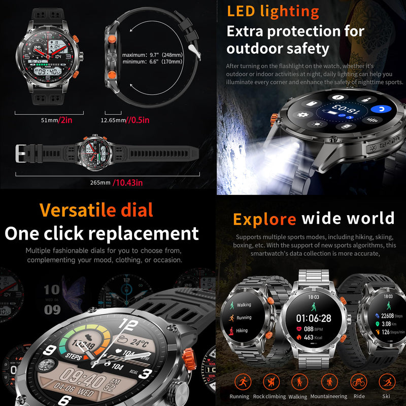 1.7" AMOLED Smart Watch for Men (Make/Answer Call), Mens Smartwatches with Flashlight, 710mAh Battery，Fitness Tracker Smartwatch for Android iPhones, Digital Watches Step Counter, 2 Straps (Silver) Silver