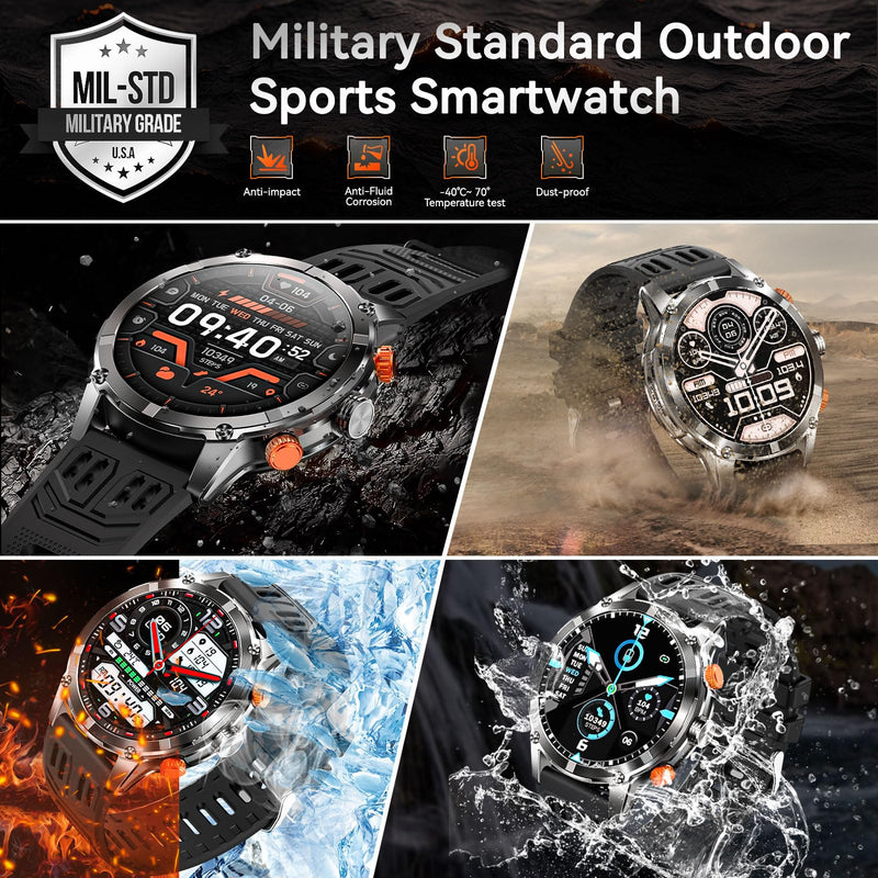 Military Smart Watch for Men(Make/Answer Call) with LED Flashlight 1.7" HD | Fitness Watch 530mAh Battery, Outdoor Sport Rugged Smartwatch with Activity Tracker Compatible with Android & iPhone Phone