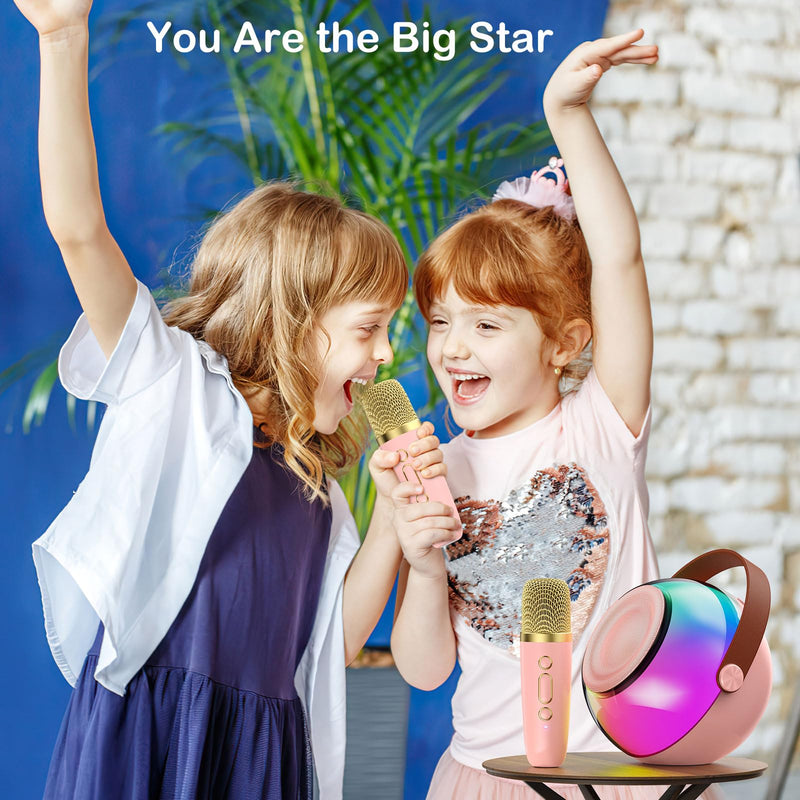 Mini Karaoke Machine for Kids Adults, Portable Bluetooth Speaker with 2 Wireless Microphones, Karaoke Toys for Family Party, Birthday Gifts for Girls Ages 4, 5, 6, 7, 8, 9, 10, 12+ (Pink, 2 Mics) Pink