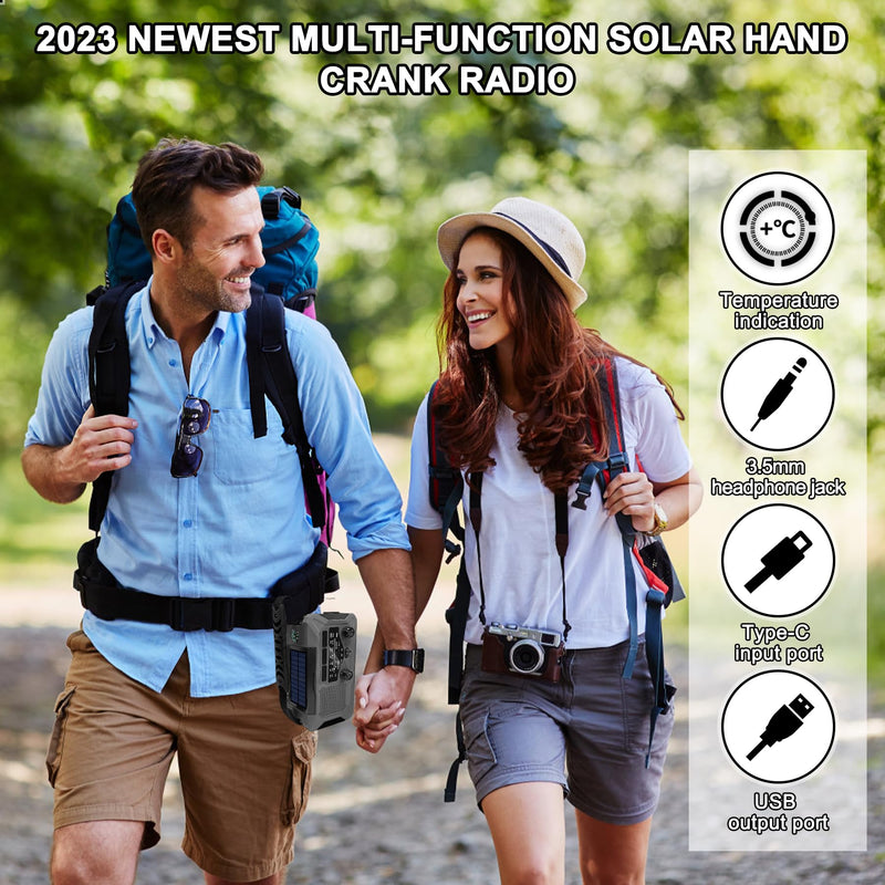 10000mAh Emergency Weather Radio with Solar Charging, Hand Crank Radio Solar Radio Portable Radio AM/FM/NOAA Radio LED Flashlight Reading Lamp Compass Phone Charger Outdoor Camping-Grey Grey