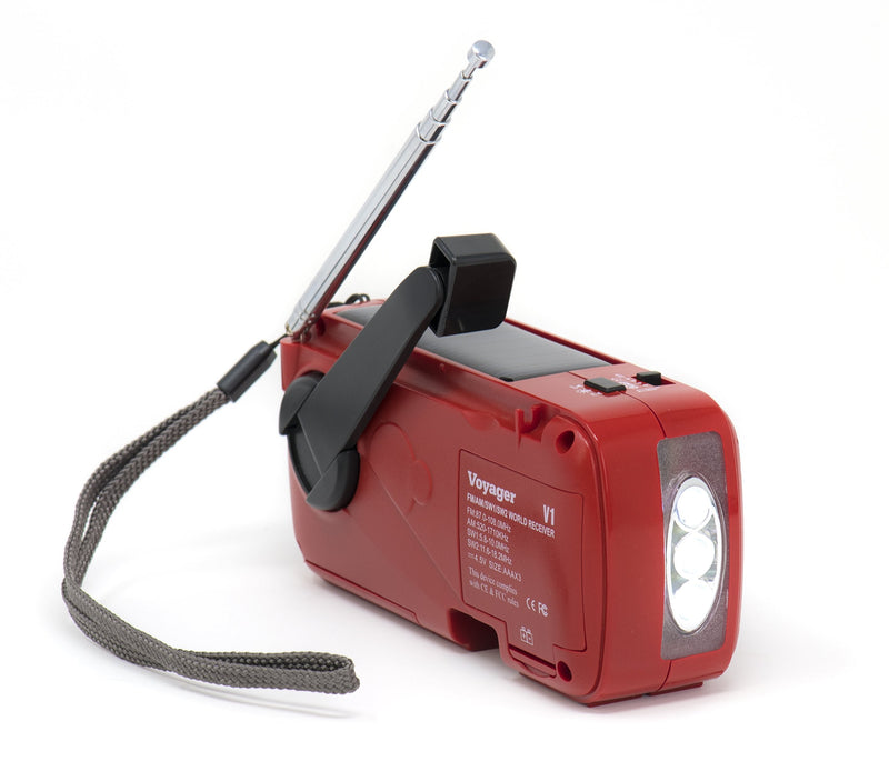 Kaito V1 Voyager Solar/Dynamo AM/FM/SW Emergency Radio with Cell Phone Charger and 3-LED Flashlight, Red