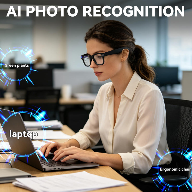AI Smart Glasses with Camera, 1080P HD Anti-Shake Recording Glasses | ChatGPT Voice Assistant, UV Protection, Real-Time Translation,Open Ear Earbuds for Travel/Meetings/Vlog