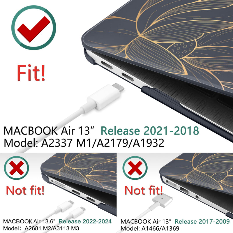 DONGKE Compatible with MacBook Air 13 inch Case 2021 2020 2019 2018 Release A2337 M1 A2179 A1932 with Retina Display & Touch ID, Plastic Hard Shell & Keyboard Cover - Lotus Lotus D153