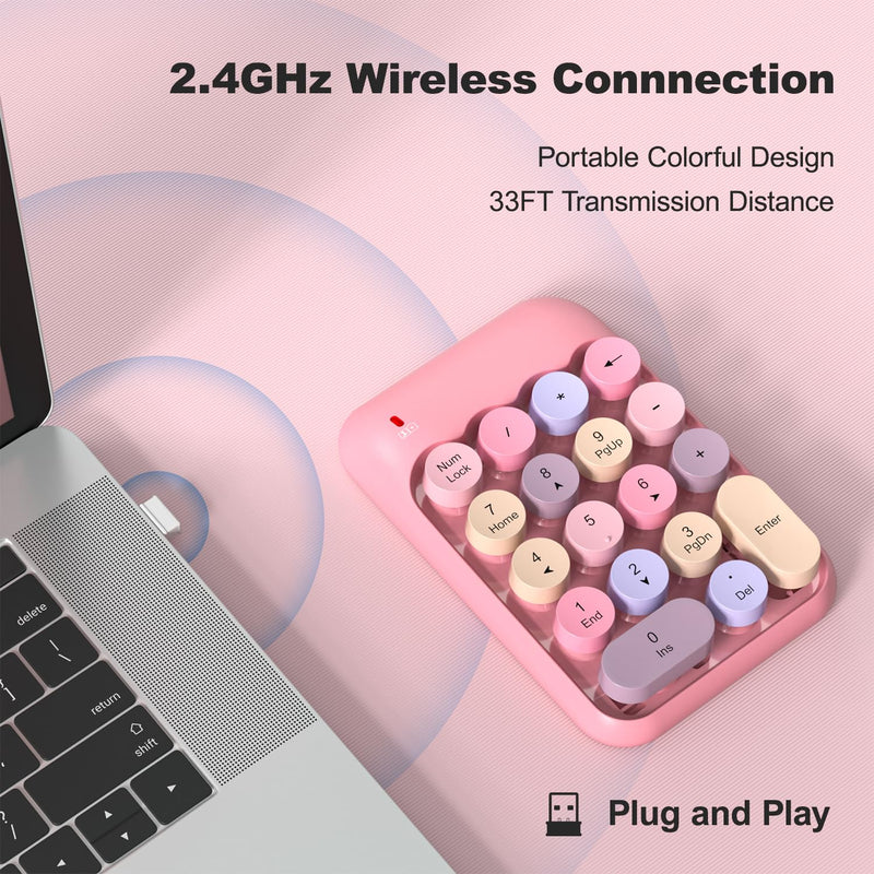 [AUSTRALIA] - Wireless Number Pads, Cute Colorful Numeric Keypad Numpad Portable 2.4 GHz Financial Accounting Number Keyboard Extensions, 18 Key Number Numpad for Laptop Desktop, PC (Pink) Pink 