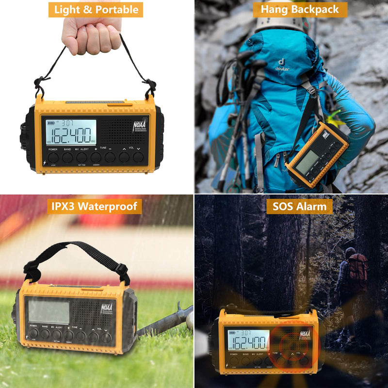 Emergency Radio Raynic 5000 Weather Radio Solar Hand Crank AM/FM/SW/NOAA Weather Alert Portable Radio with Cellphone Charger, Headphone Jack, Flashlight, Reading Lamp and SOS Alarm (Yellow) Yellow-LCD Display